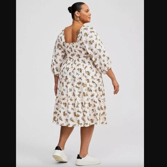 Torrid Floral Smocked Puff Sleeve Square Neck Fit & Flare Midi Dress Size 1X - Picture 2 of 16